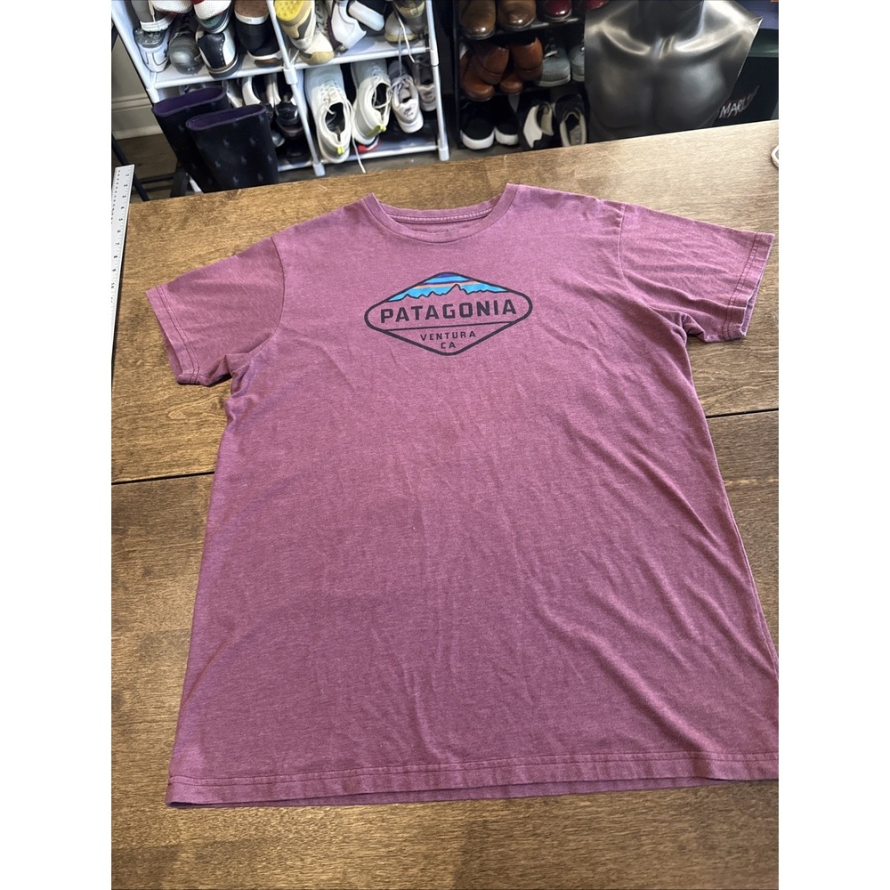 PATAGONIA Logo T-Shirt Burgundy Cotton Mens Large